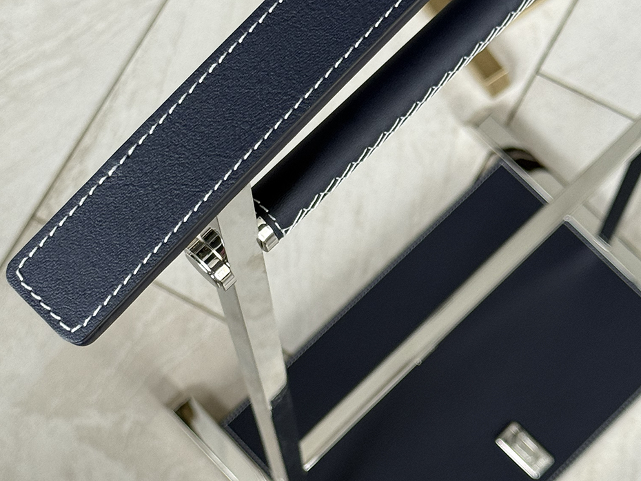 Напольная вешалка для одежды FURNITEK FG-092 из латуни и натуральной кожи полированный никель