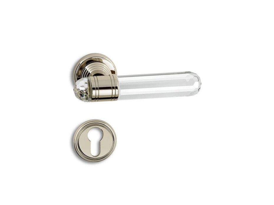 Дверная ручка на розетке со стеклом Salice Paolo DIAMANTE 4480 из никеля полированного