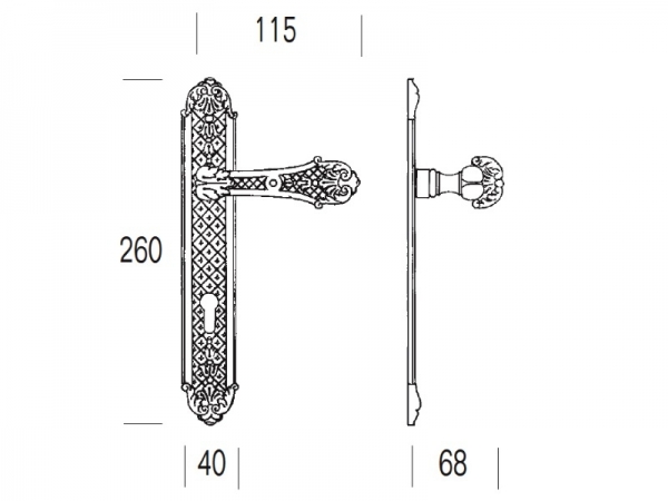 Дверная ручка на планке Salice Paolo DAMASCO 4286 из латуни