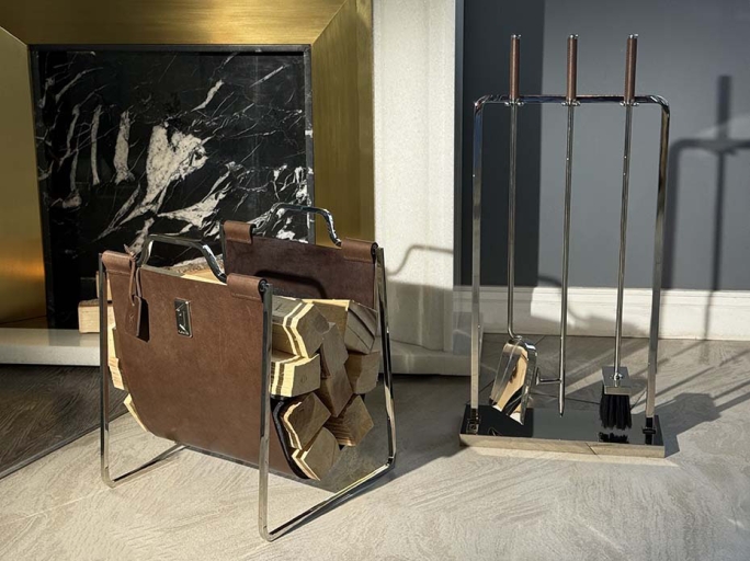 Каминный набор с дровницей FURNITEK FG-01121 полированный никель