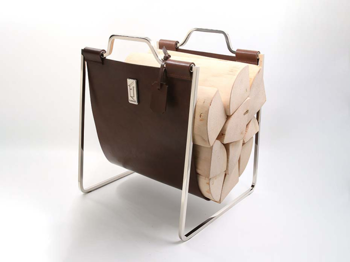 Дровница с кожаной вставкой FG-12031 полированный никель