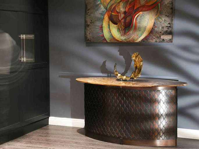 Консоль из меди с ониксом FURNITEK Ar-Deco FG-200 ручная патина под старину